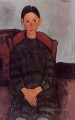 a young girl with a black overall 1918 Amedeo Modigliani